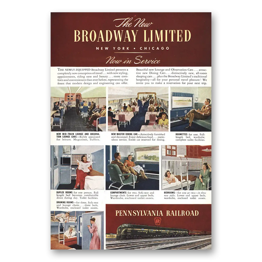 1949 Pennsylvania Railroad Broadway Limited Vintage Magazine Print Ad