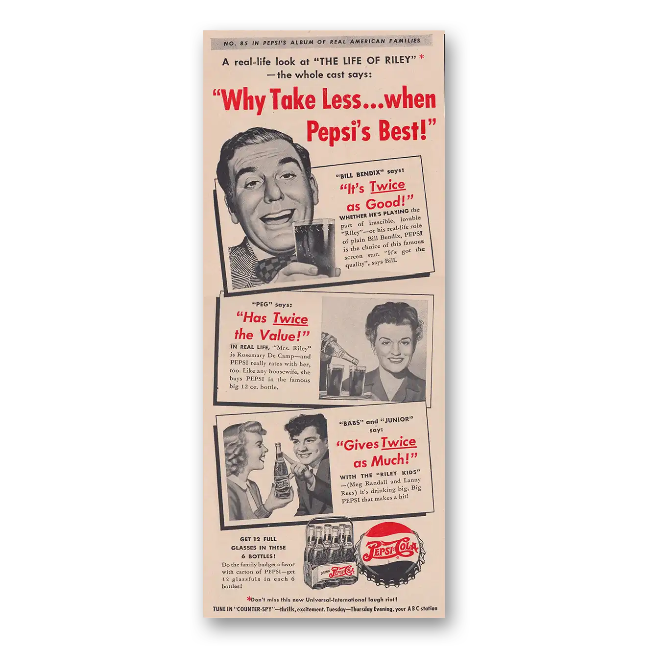 1949 Pepsi Life of Riley Whole Cast Vintage Magazine Print Ad