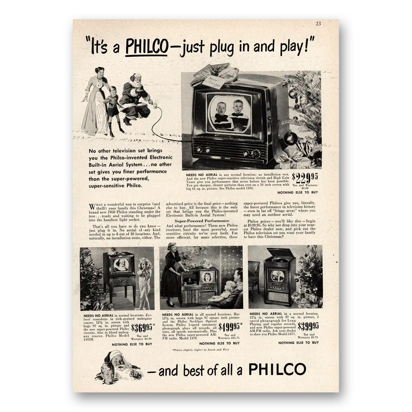 1949 Philco Television Just Plug In and Play Vintage Magazine Print Ad