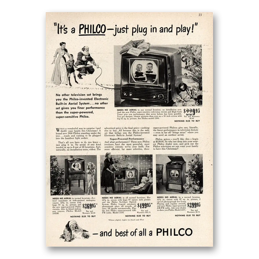 1949 Philco Television Just Plug In and Play Vintage Magazine Print Ad