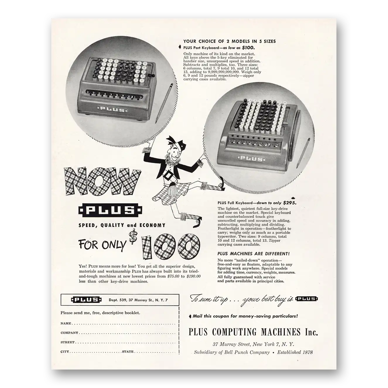 1949 Plus Computing Machines Speed Quality Economy Vintage Magazine Print Ad