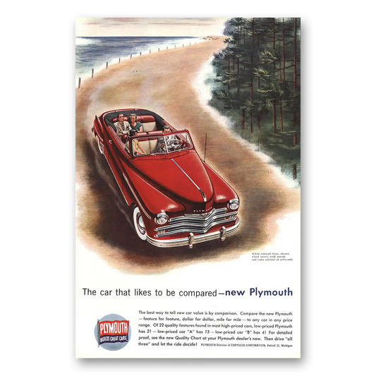 1949 Plymouth Convertible White Sidewall Tires Radio Optional Vintage Magazine Print Ad