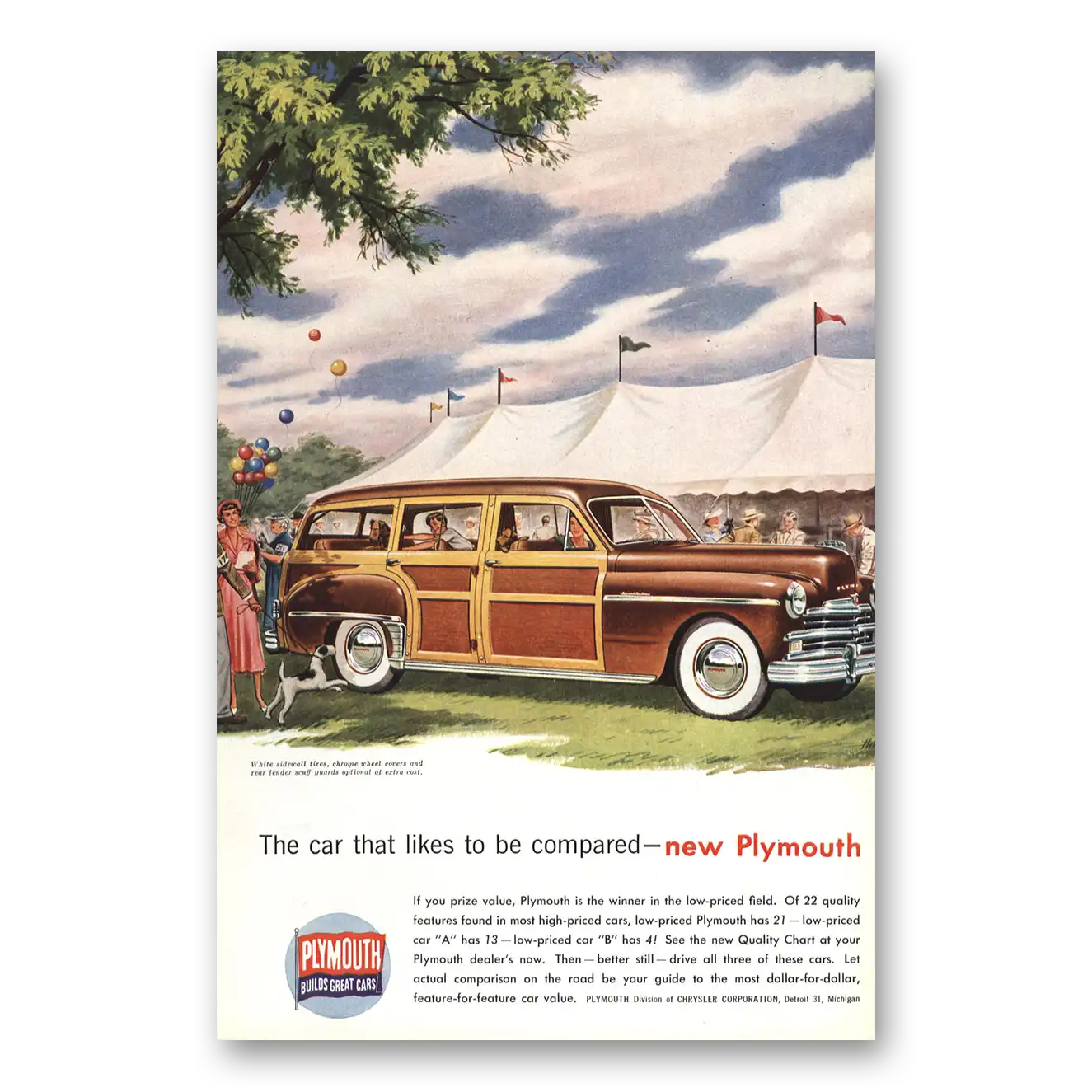 1949 Plymouth Station Wagon The Car That Likes to Be Compared Vintage Magazine Print Ad