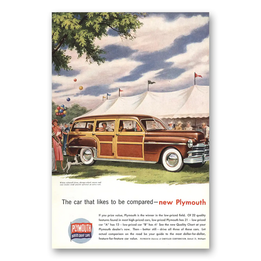 1949 Plymouth Station Wagon The Car That Likes to Be Compared Vintage Magazine Print Ad