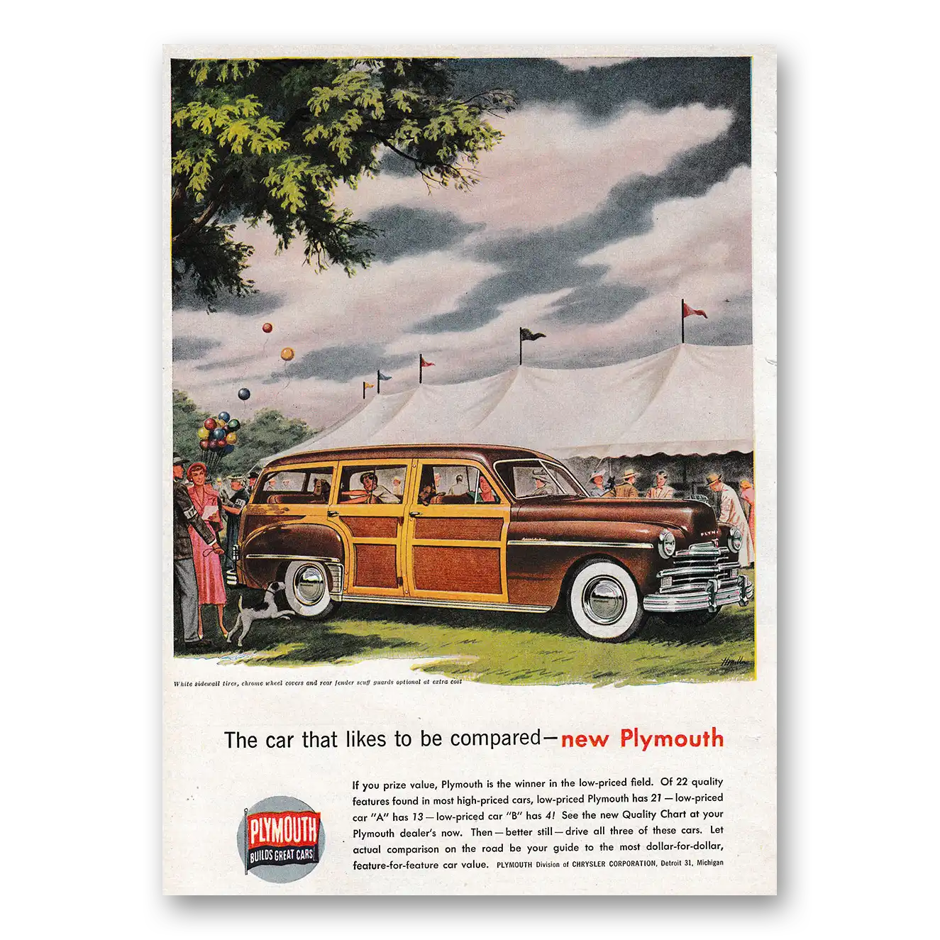 1949 Plymouth Station Wagon The Car That Likes to Be Compared Vintage Magazine Print Ad