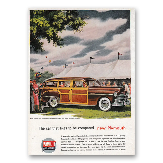 1949 Plymouth Station Wagon The Car That Likes to Be Compared Vintage Magazine Print Ad