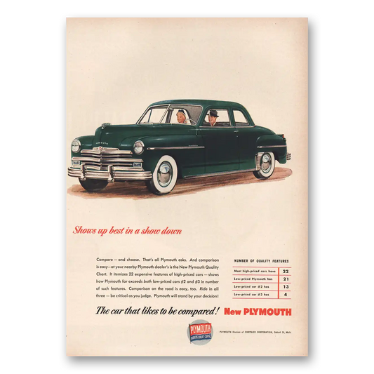 1949 Plymouth Shows Up Best In a Show Down Vintage Magazine Print Ad