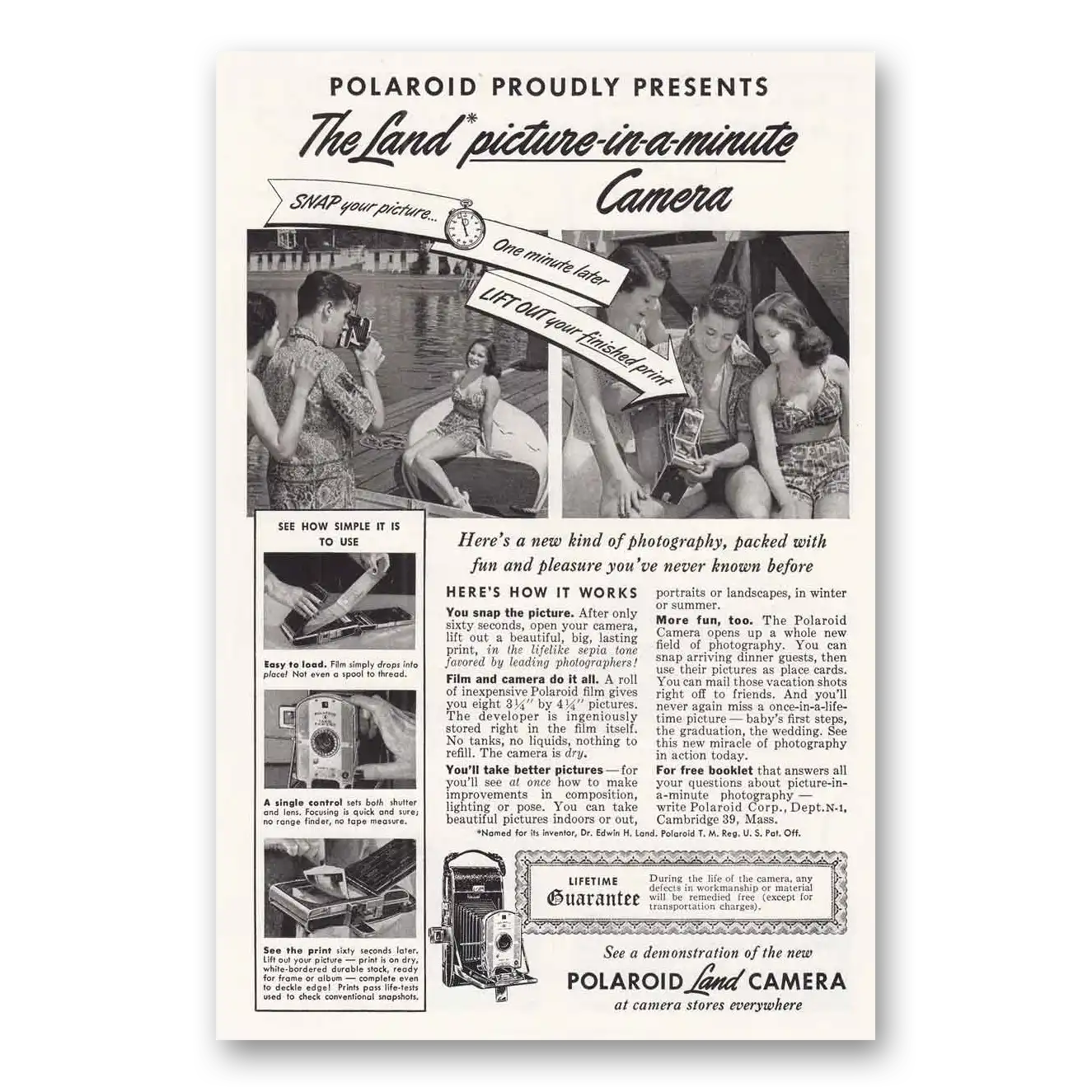 1949 Polaroid Land Camera Picture In a Minute Camera Vintage Magazine Print Ad