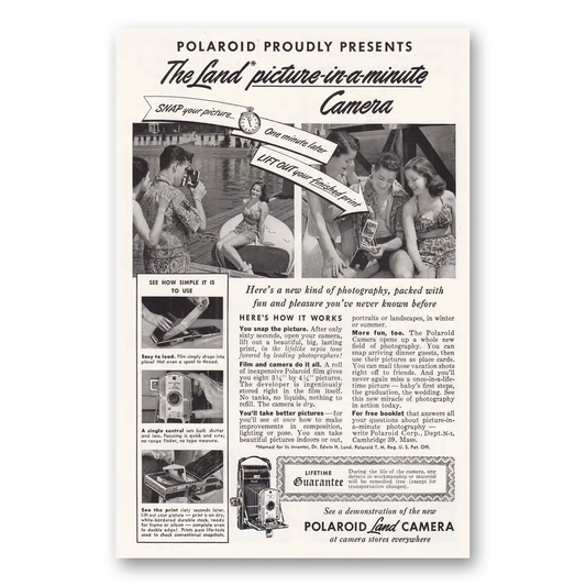 1949 Polaroid Land Camera Picture In a Minute Camera Vintage Magazine Print Ad