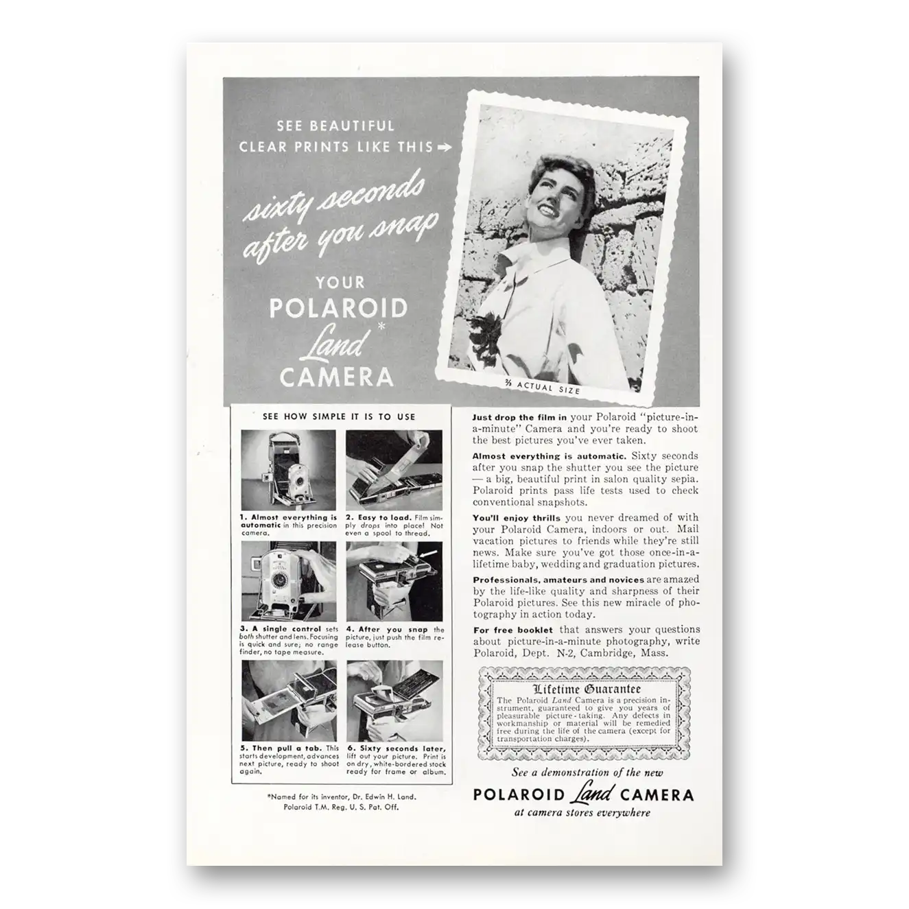 1949 Polaroid Land Camera Sixty Seconds After You Snap Vintage Magazine Print Ad