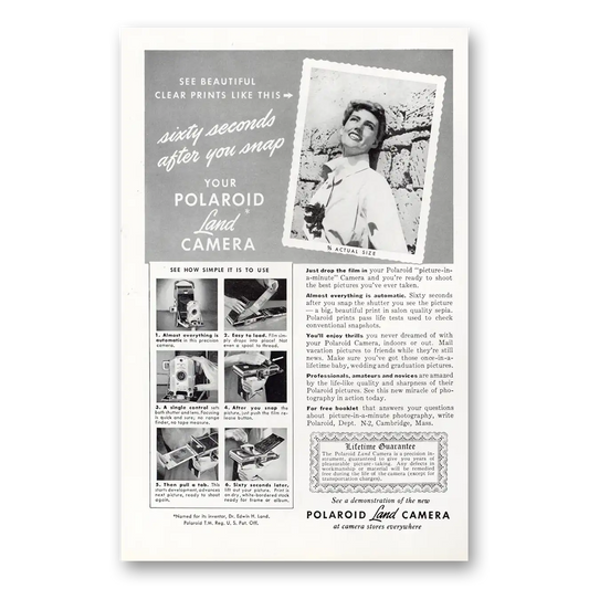 1949 Polaroid Land Camera Sixty Seconds After You Snap Vintage Magazine Print Ad