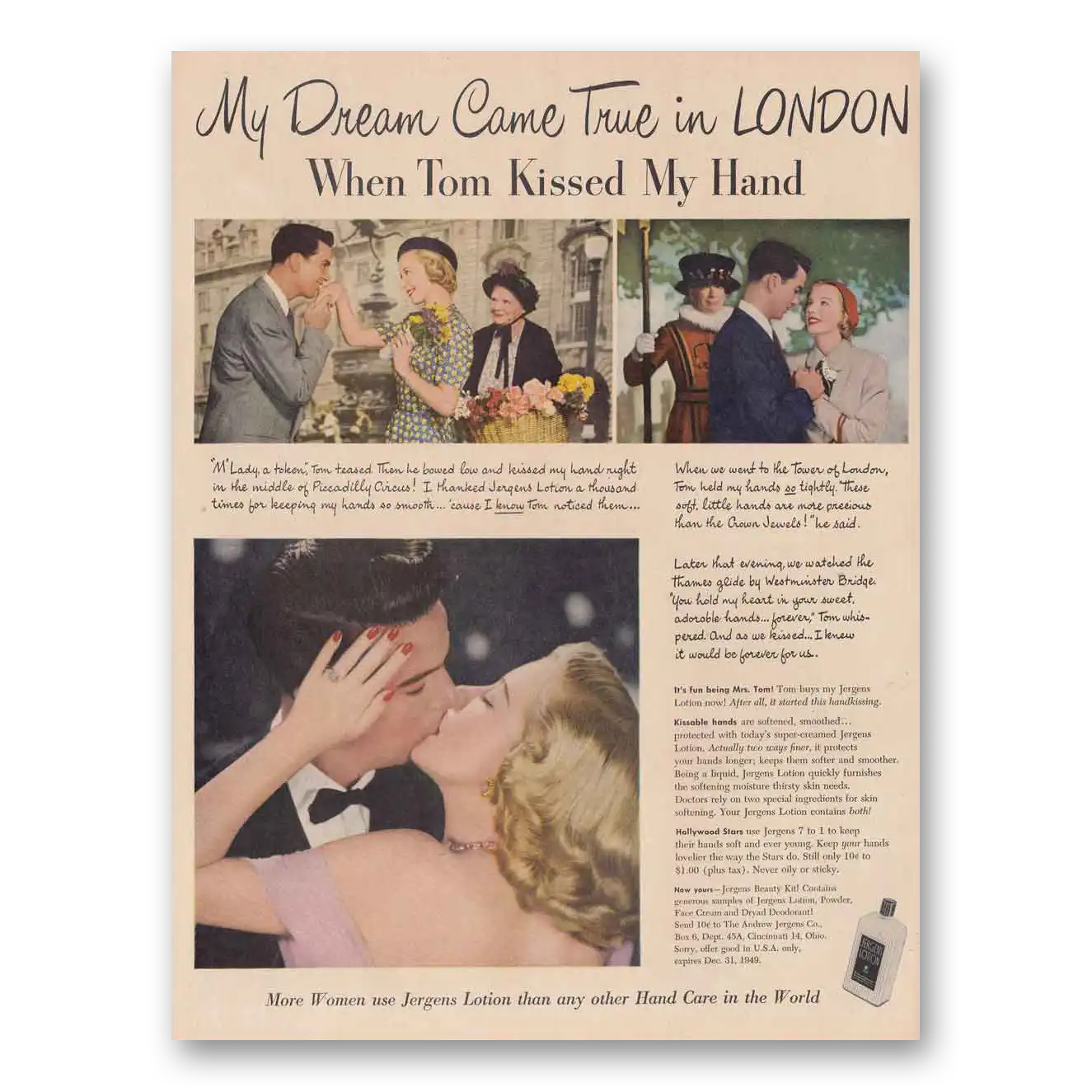 1949 Jergens Lotion My Dream Came True in London Vintage Magazine Print Ad