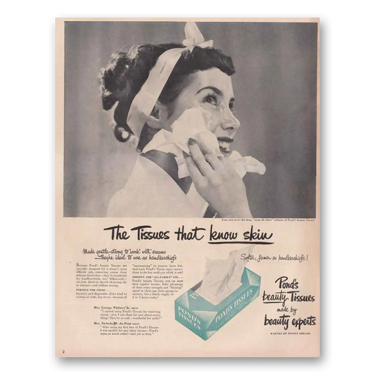 1949 Ponds Beauty Tissues Tissues That Know Skin Vintage Magazine Print Ad