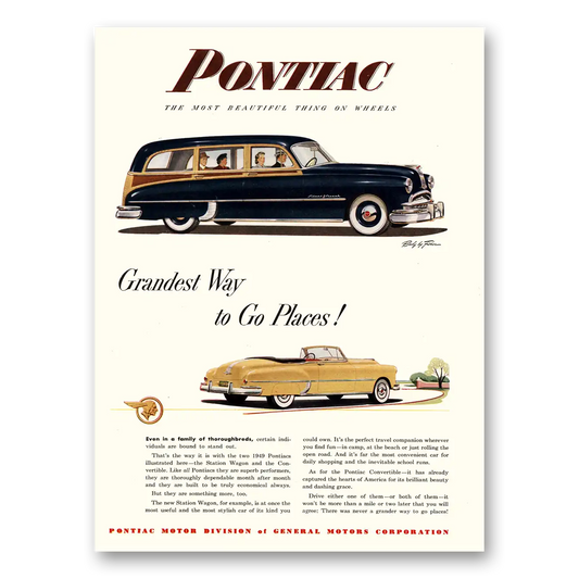 1949 Pontiac Station Wagon Grandest Way to Go Places Vintage Magazine Print Ad