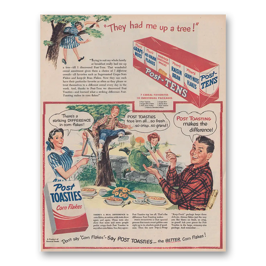 1949 Post Toasties They Had Me Up a Tree Vintage Magazine Print Ad