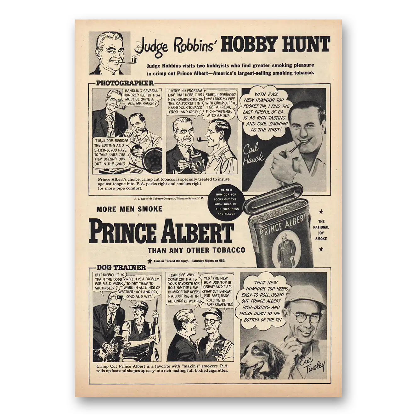 1949 Prince Albert Tobacco Carl Hauck Vintage Magazine Print Ad