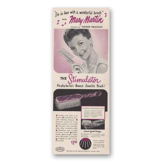 1949 Pro-Phy-Lac-Tic Brush Mary Martin Stimulator Vintage Magazine Print Ad