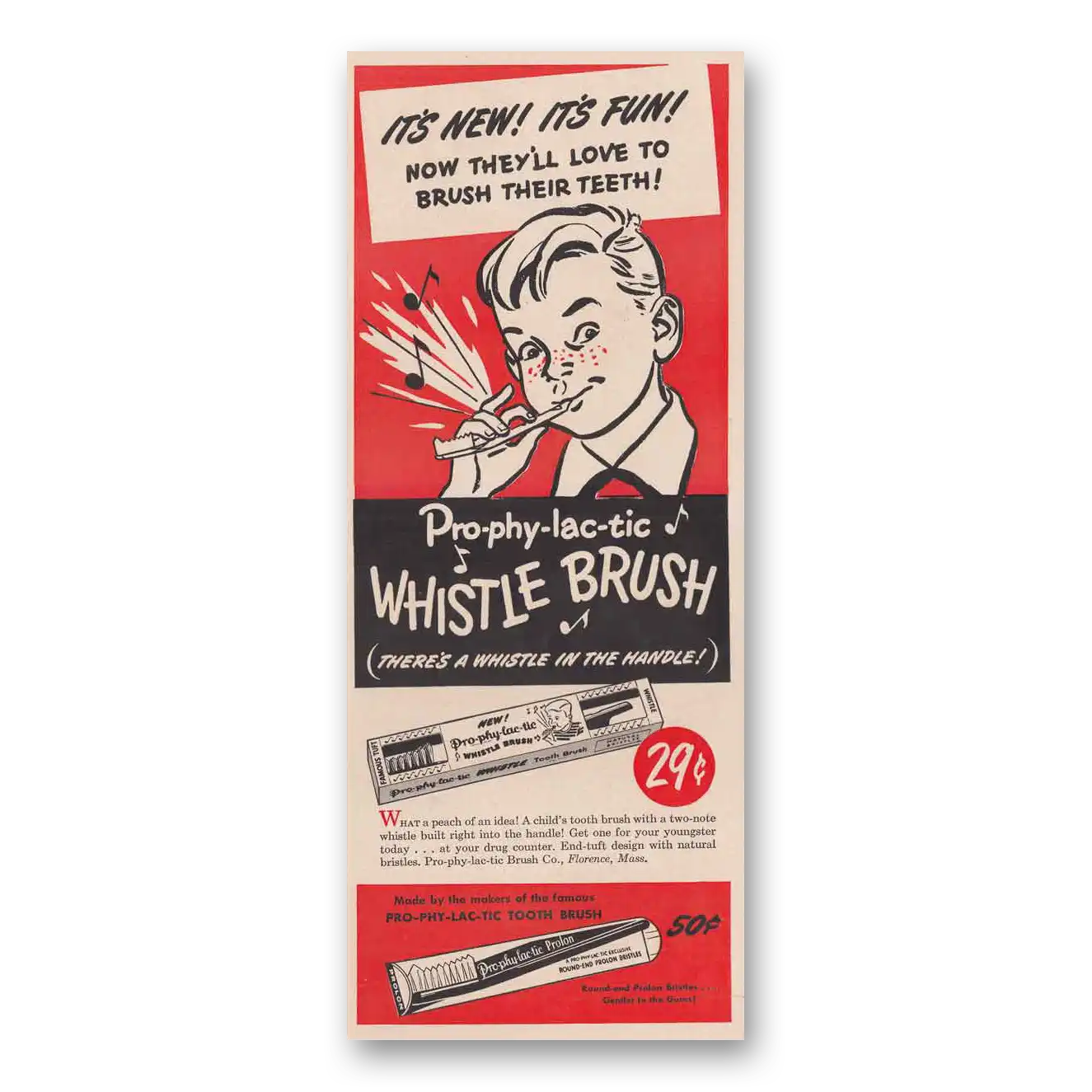 1949 Pro-Phy-Lac-Tic Brush Theres a Whistle Vintage Magazine Print Ad