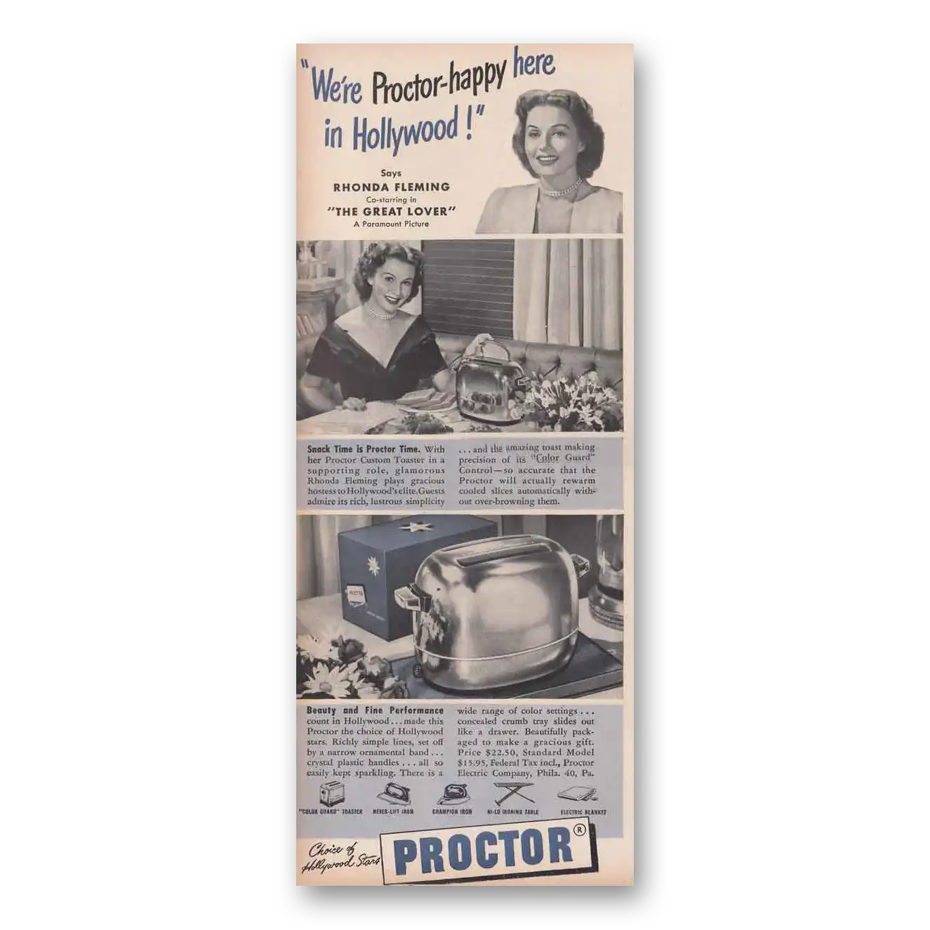 1949 Proctor Toaster Toaster Proctor Happy in Hollywood Rhonda Fleming Vintage Magazine Print Ad