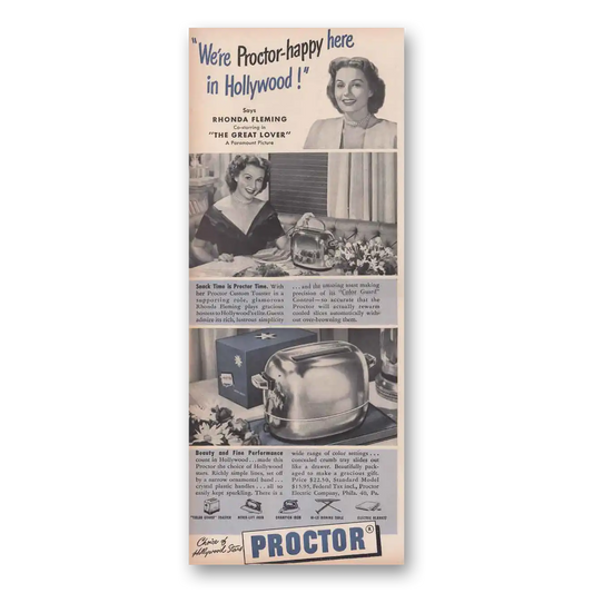 1949 Proctor Toaster Toaster Proctor Happy in Hollywood Rhonda Fleming Vintage Magazine Print Ad