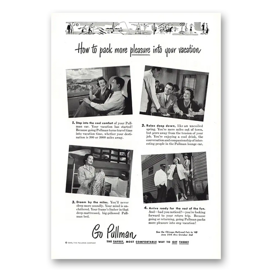 1949 Pullman Pack More Pleasure Into Your Vacation Vintage Magazine Print Ad