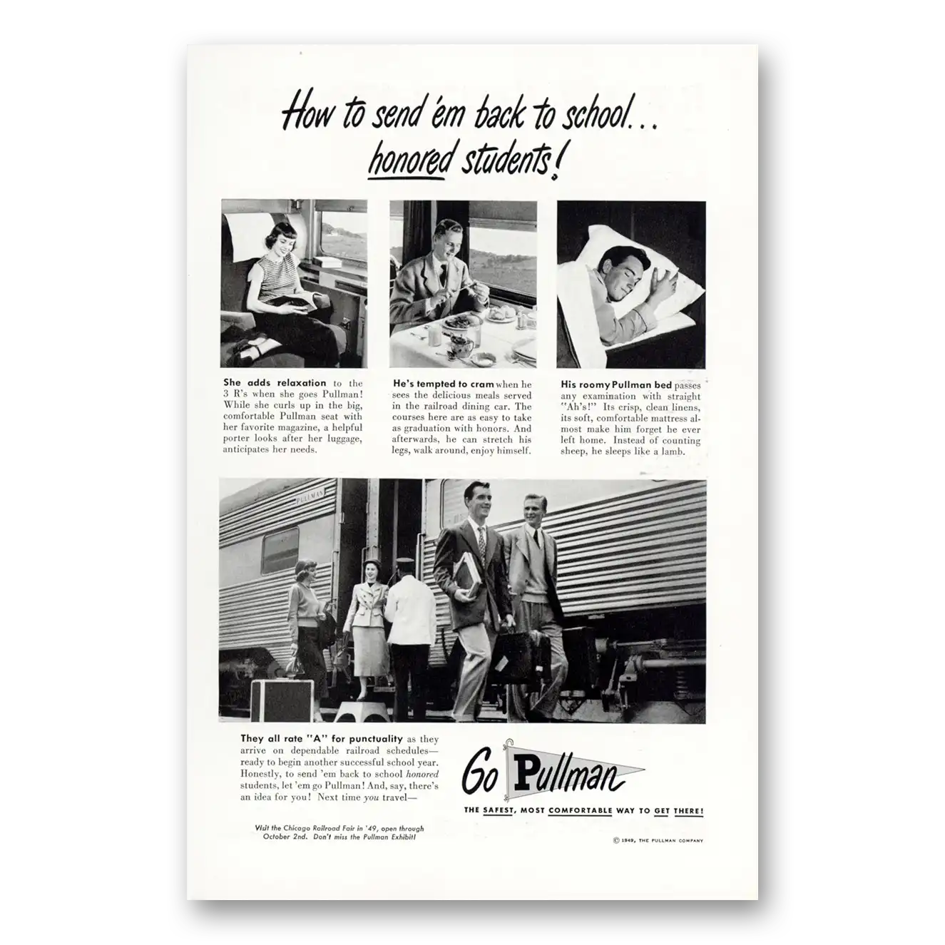 1949 Pullman Chicago Railroad Fair Vintage Magazine Print Ad