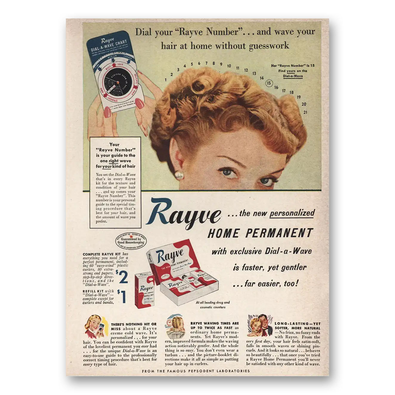 1949 Rayve Home Permanent Dial Your Rayve Number Vintage Magazine Print Ad