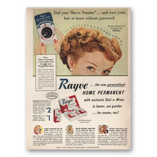 1949 Rayve Home Permanent Dial Your Rayve Number Vintage Magazine Print Ad