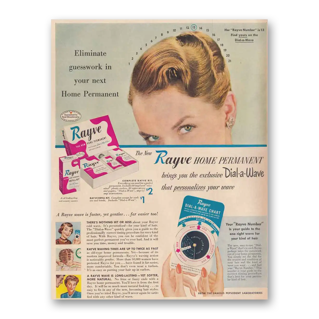 1949 Rayve Home Permanent Dial a Wave Vintage Magazine Print Ad