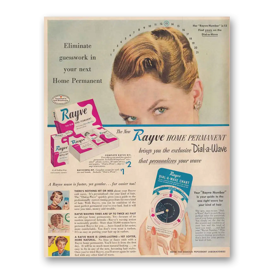 1949 Rayve Home Permanent Dial a Wave Vintage Magazine Print Ad