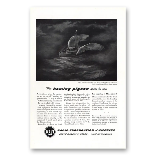 1949 RCA Radios Homing Pigeon Goes To Sea Vintage Magazine Print Ad