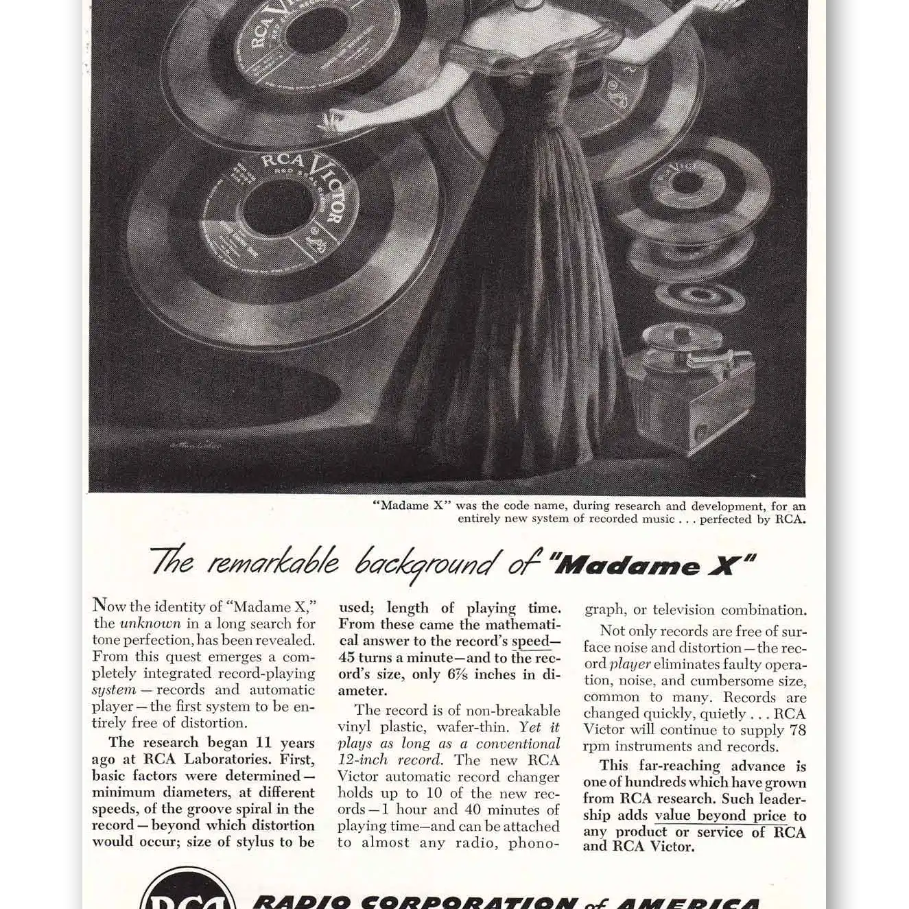 1949 RCA Television Madame X Vintage Magazine Print Ad