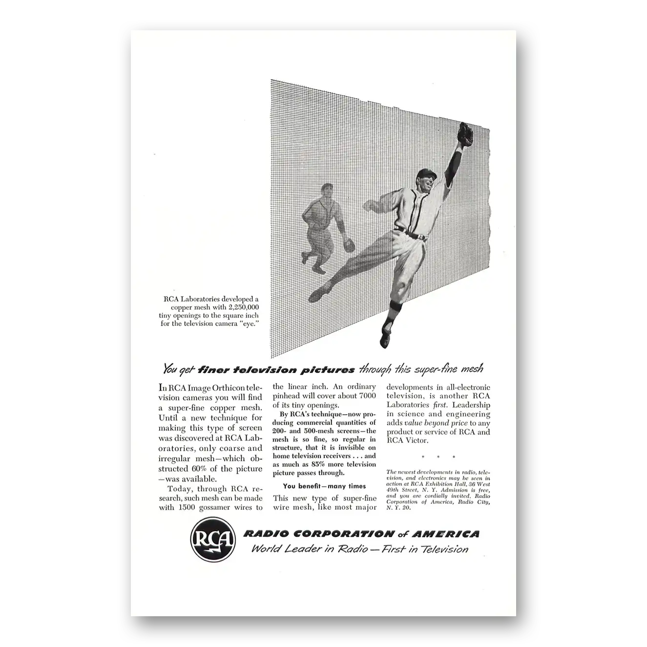 1949 RCA Television Super Fine Mesh Baseball Vintage Magazine Print Ad