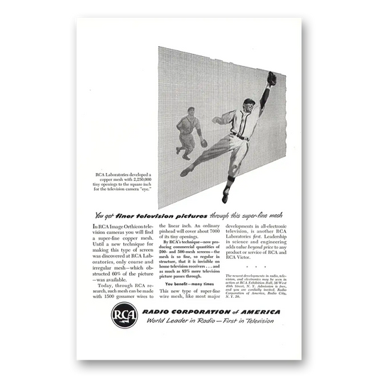 1949 RCA Television Super Fine Mesh Baseball Vintage Magazine Print Ad