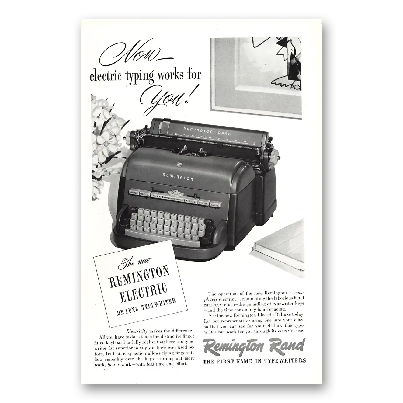 1949 Remington Typewriter Electric Typing Works for You Vintage Magazine Print Ad