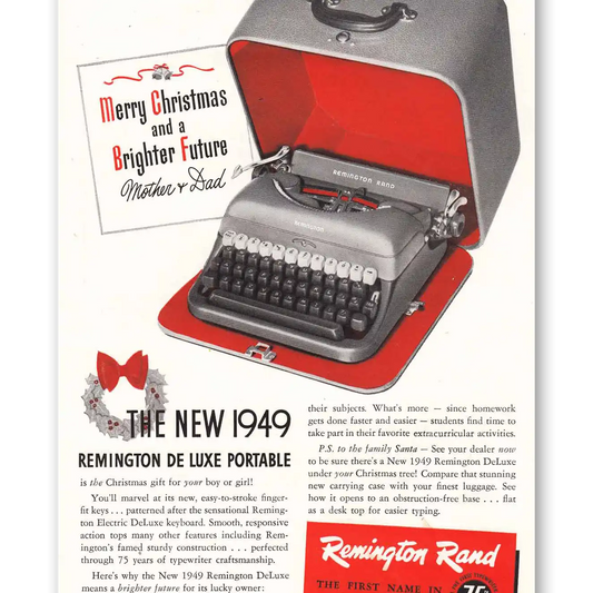 1948 Remington Typewriter De Luxe Brighter Future Christmas Vintage Magazine Print Ad