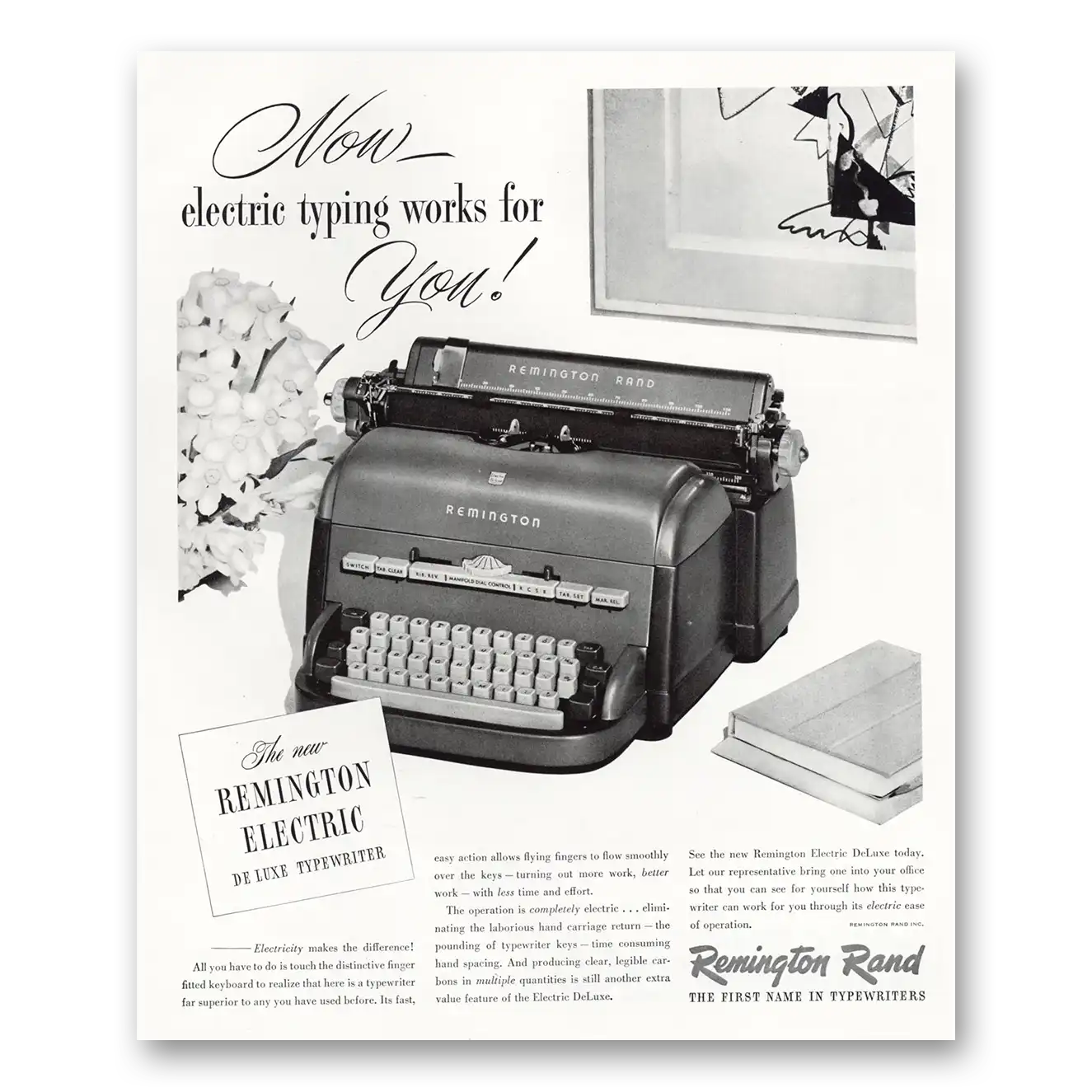 1949 Remington Typewriter Electric Typing Works For You Vintage Magazine Print Ad