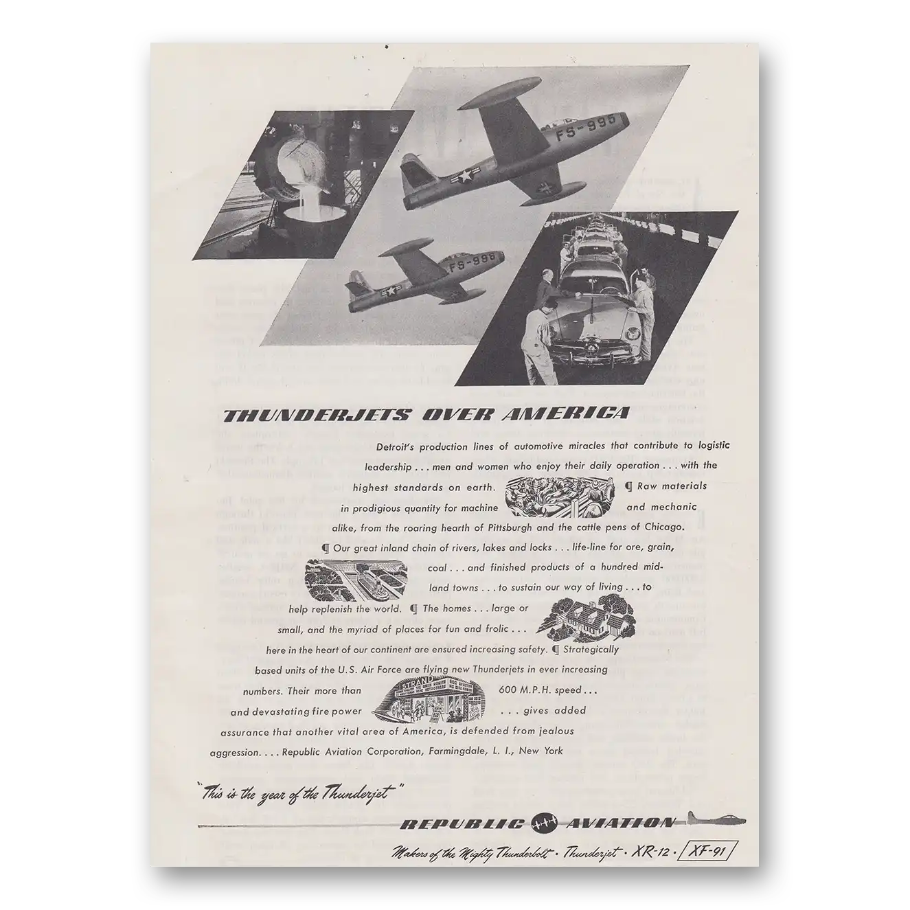 1949 Republic Aviation Thunderjets Over America Vintage Magazine Print Ad