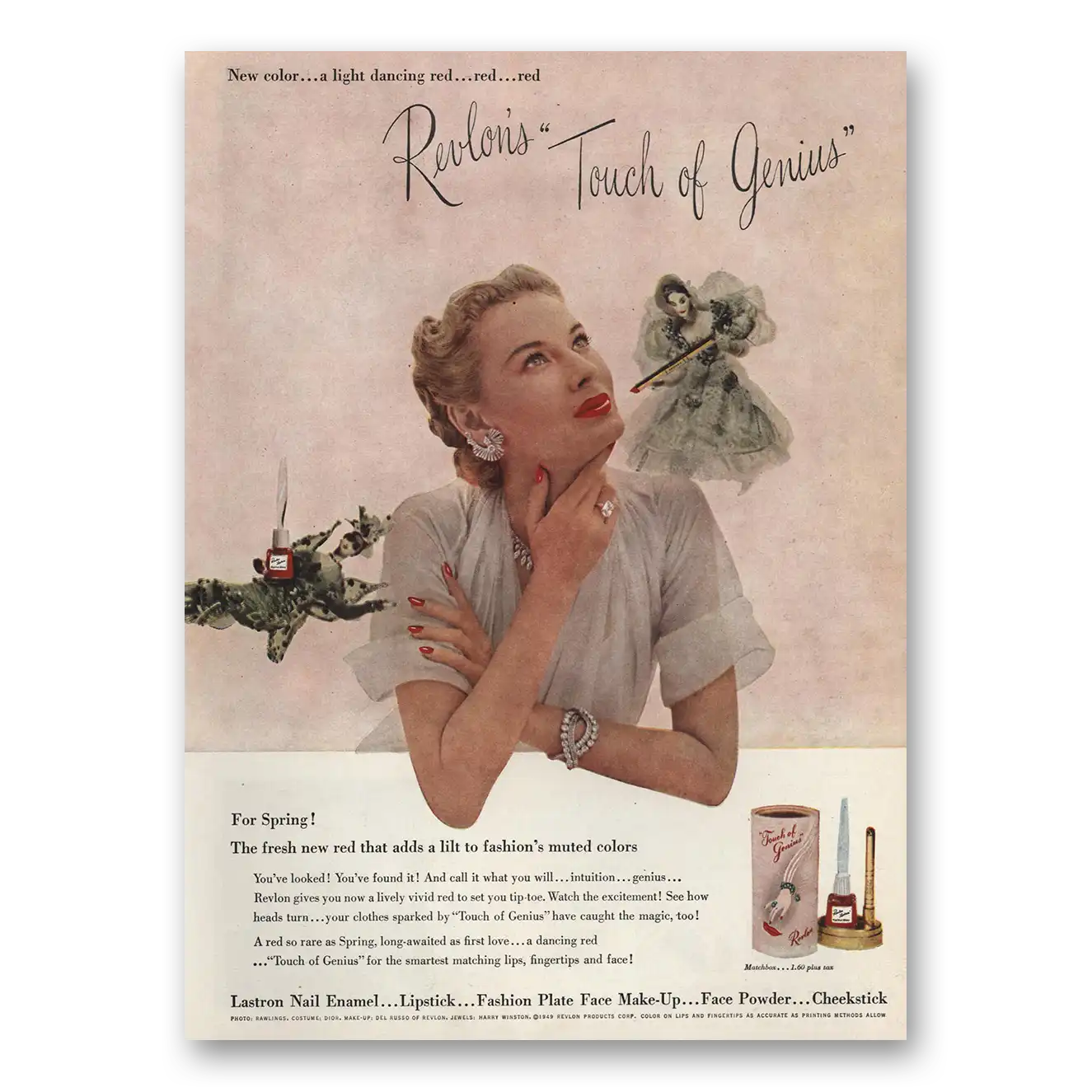 1949 Revlon Touch of Genius Light Dancing Red Vintage Magazine Print Ad