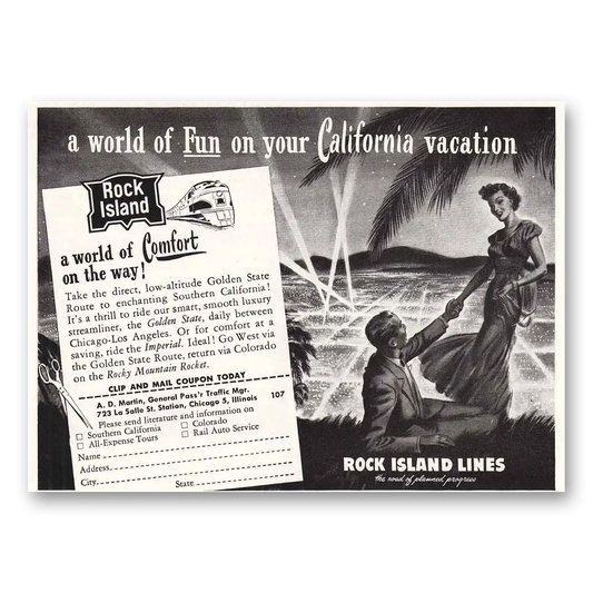 1949 Rock Island Lines California Vacation Vintage Magazine Print Ad