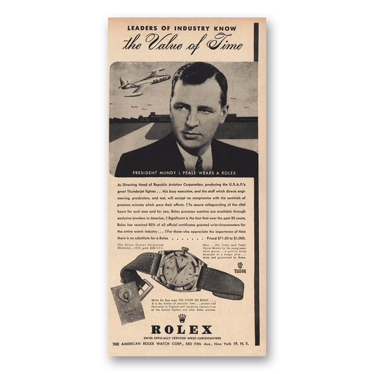 1949 Rolex Value of Time Mundy I Peale Vintage Magazine Print Ad