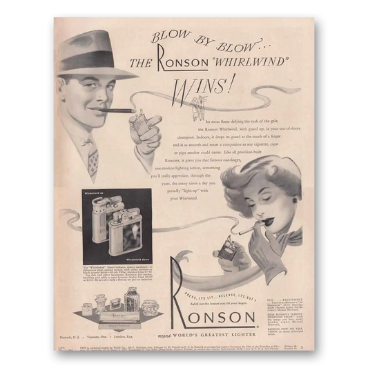 1949 Ronson Lighters Blow by Blow The Ronson Whirlwind Vintage Magazine Print Ad