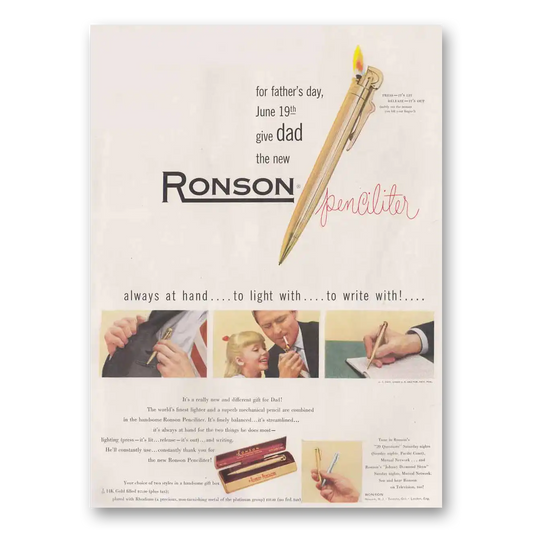 1949 Ronson Lighters Penciliter To Light With To Write With Vintage Magazine Print Ad