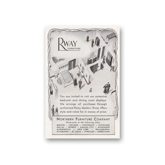 1949 Rway Northern Furniture Extensive Bedroom and Dining Room Displays Vintage Magazine Print Ad