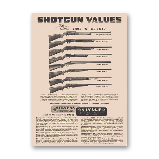 1949 Savage Arms Shotgun Values Vintage Magazine Print Ad