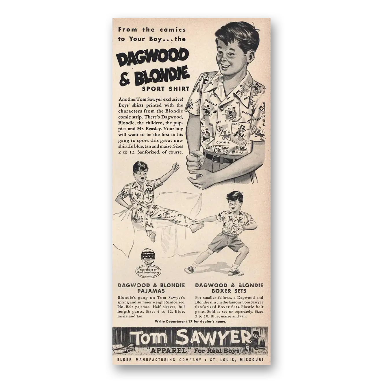 1949 Tom Sawyer Apparel Dagwood & Blondie Vintage Magazine Print Ad