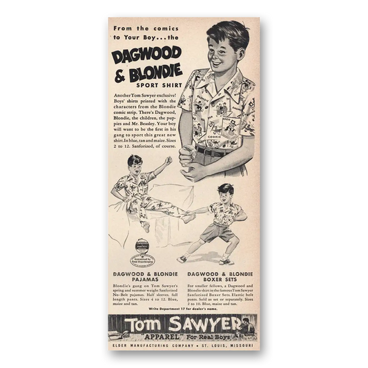 1949 Tom Sawyer Apparel Dagwood & Blondie Vintage Magazine Print Ad