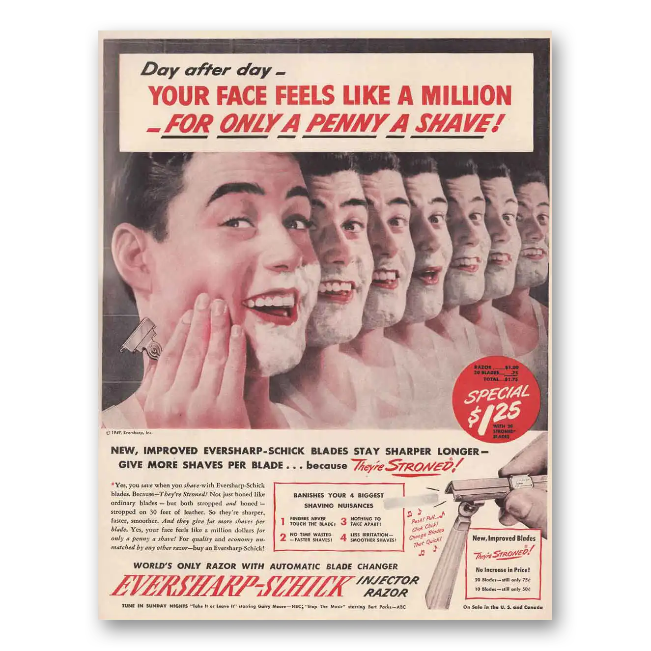 1949 Eversharp Razor Penny a Shave Vintage Magazine Print Ad