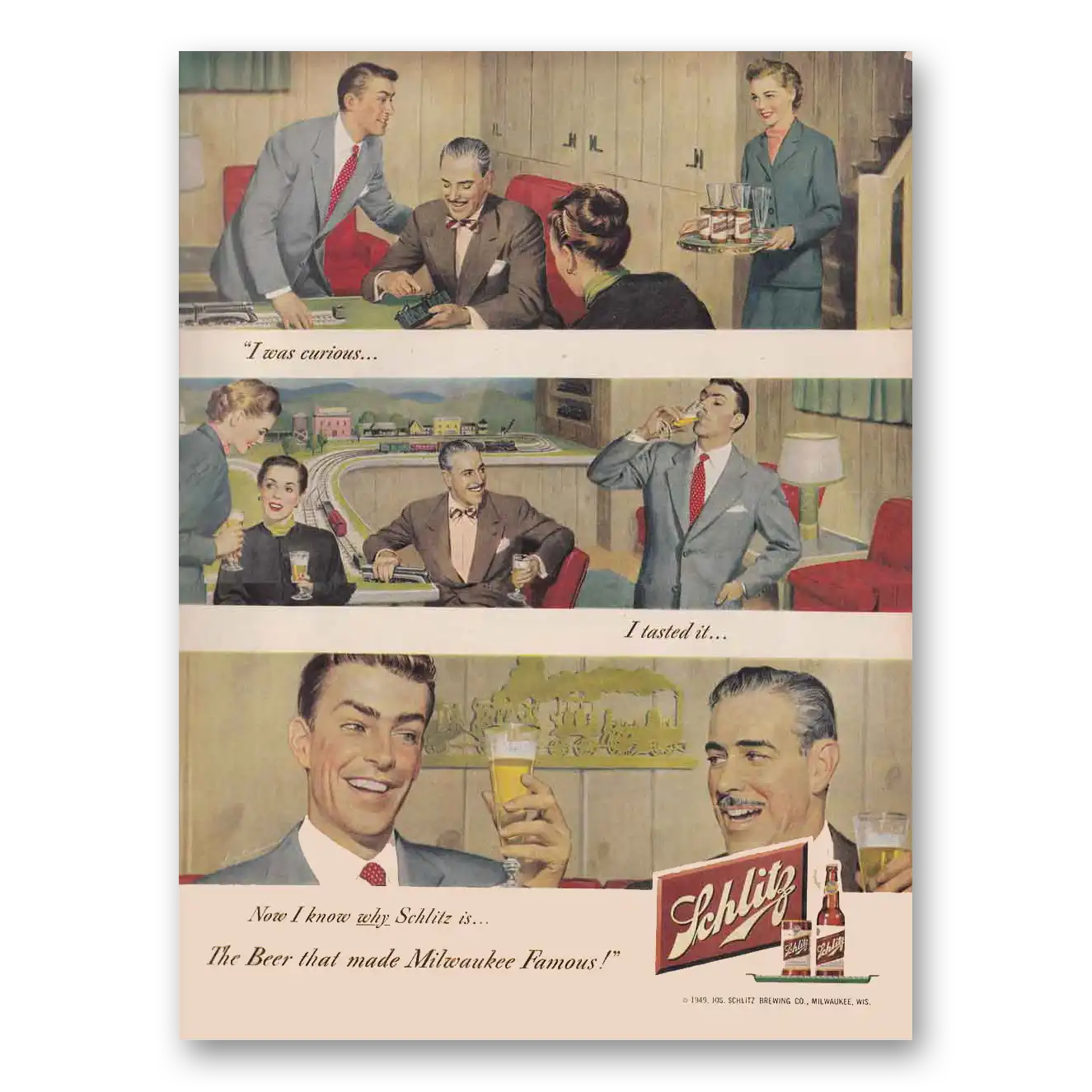 1949 Schlitz Beer I Was Curious Vintage Magazine Print Ad