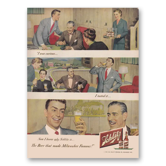 1949 Schlitz Beer I Was Curious Vintage Magazine Print Ad